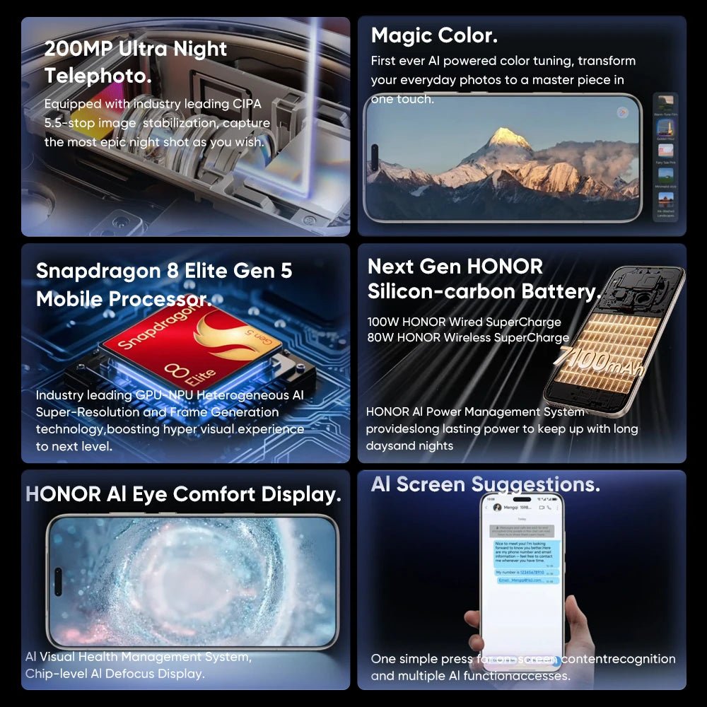 HONOR Magic8 Pro Version Globale Snapdragon 8 Elite Gen 5 Écran OLED 6,71 pouces Batterie 7100 mAh Prise en charge SuperCharge 100W eSIM NFC - FATAONHONOR Magic8 Pro Version Globale Snapdragon 8 Elite Gen 5 Écran OLED 6,71 pouces Batterie 7100 mAh Prise en charge SuperCharge 100W eSIM NFCProductivité & OrganisationFATAON