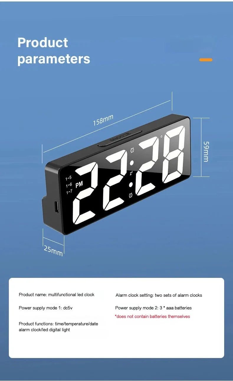 Horloge numérique LED, réveil lumineux, horloge électronique de bureau pour chambre à coucher, avec affichage de la température, luminosité réglable. - FATAONHorloge numérique LED, réveil lumineux, horloge électronique de bureau pour chambre à coucher, avec affichage de la température, luminosité réglable.Solutions MaisonFATAON