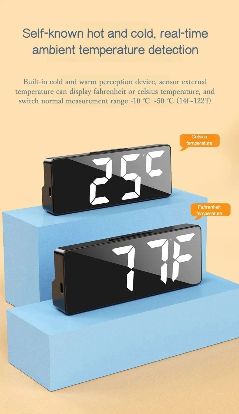 Horloge numérique LED, réveil lumineux, horloge électronique de bureau pour chambre à coucher, avec affichage de la température, luminosité réglable. - FATAONHorloge numérique LED, réveil lumineux, horloge électronique de bureau pour chambre à coucher, avec affichage de la température, luminosité réglable.Solutions MaisonFATAON