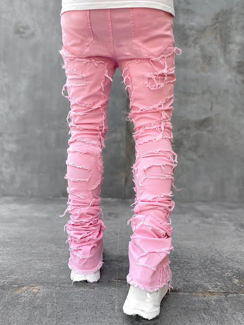 Ins Fringes Ripped Trousers Individual Patched Pants Long Tight Fit Stacked Jeans for Mens Clothing - Fix & GoIns Fringes Ripped Trousers Individual Patched Pants Long Tight Fit Stacked Jeans for Mens ClothingFix & Go