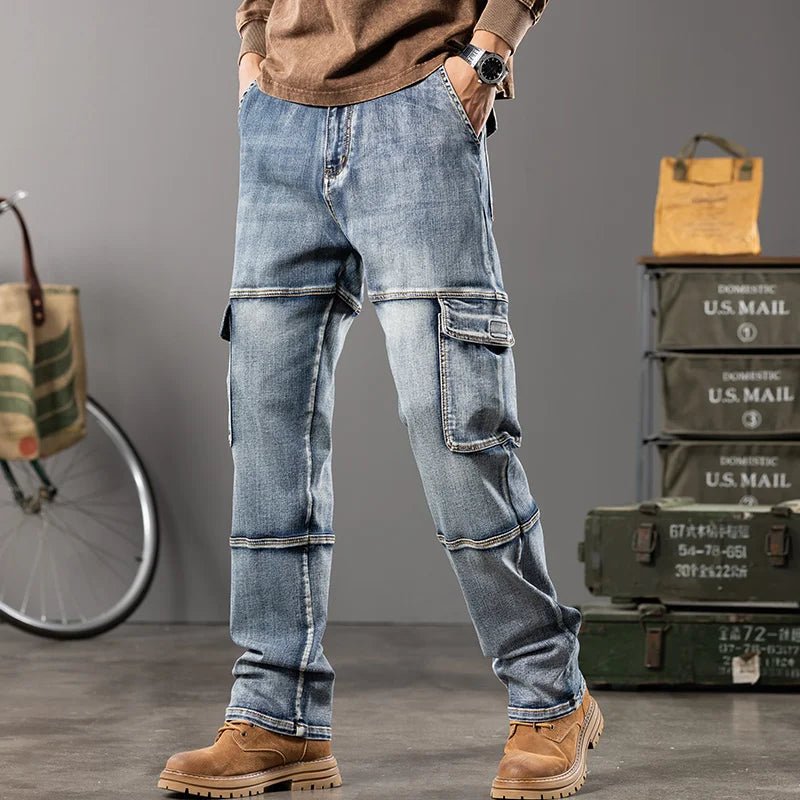 Jeans multi-poches coupe droite pour hommes, vêtements de travail à jambes larges en plein air, grande taille, 42, 44, nouveaux styles, automne et hiver - FATAONJeans multi-poches coupe droite pour hommes, vêtements de travail à jambes larges en plein air, grande taille, 42, 44, nouveaux styles, automne et hiverMode HommeFATAON