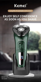 Kemei LCD Dislay rasoir électrique étanche pour hommes humide sec cou barbe rasoir électrique Machine de rasage du visage Rechargeable - FATAONKemei LCD Dislay rasoir électrique étanche pour hommes humide sec cou barbe rasoir électrique Machine de rasage du visage RechargeableBeauté HommeFATAON