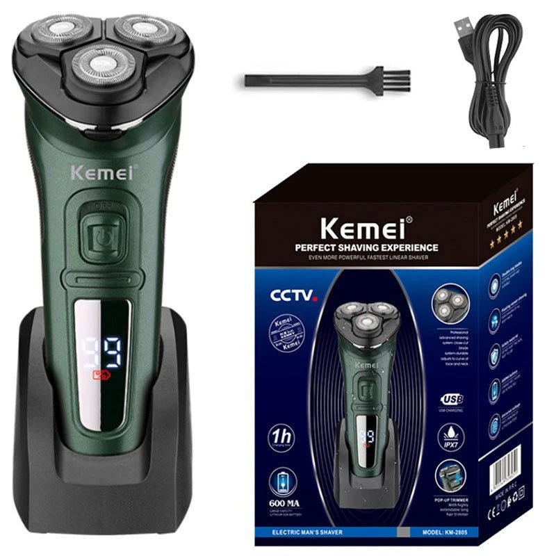 Kemei LCD Dislay rasoir électrique étanche pour hommes humide sec cou barbe rasoir électrique Machine de rasage du visage Rechargeable - FATAONKemei LCD Dislay rasoir électrique étanche pour hommes humide sec cou barbe rasoir électrique Machine de rasage du visage RechargeableBeauté HommeFATAON