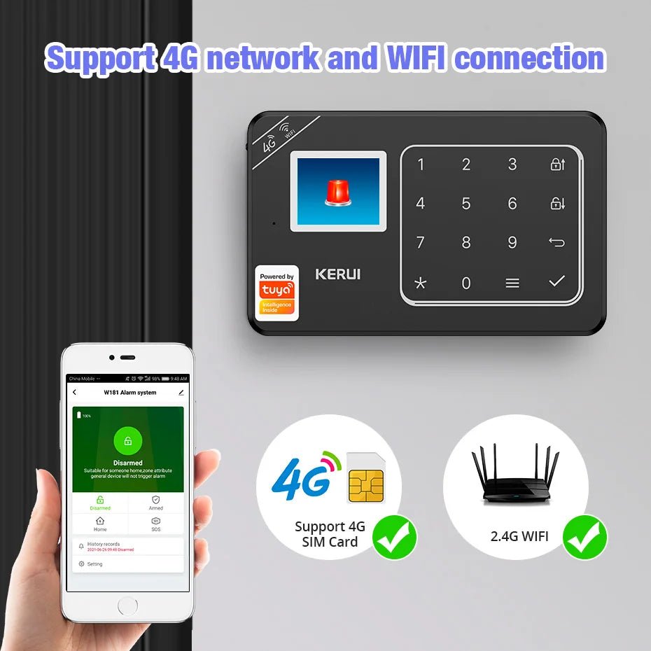 KERUI bricolage votre maison ensemble d'alarme 4G/WiFi système d'alarme pour la Protection de la sécurité à domicile détecteur de mouvement capteur de porte Tuya application intelligente - FATAONKERUI bricolage votre maison ensemble d'alarme 4G/WiFi système d'alarme pour la Protection de la sécurité à domicile détecteur de mouvement capteur de porte Tuya application intelligenteSolutions MaisonFATAON