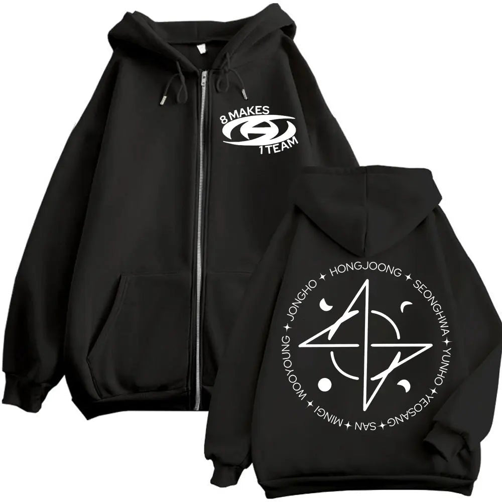 Kpop ATEEZ "FlX ON" Merch sweat à capuche avec fermeture éclair hommes femmes haute qualité mode veste zippée manteau automne hiver décontracté sweat-shirts amples - FATAONKpop ATEEZ "FlX ON" Merch sweat à capuche avec fermeture éclair hommes femmes haute qualité mode veste zippée manteau automne hiver décontracté sweat-shirts amplesMode HommeFATAON