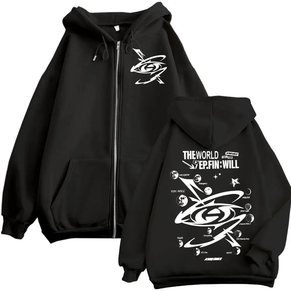 Kpop ATEEZ "FlX ON" Merch sweat à capuche avec fermeture éclair hommes femmes haute qualité mode veste zippée manteau automne hiver décontracté sweat-shirts amples - FATAONKpop ATEEZ "FlX ON" Merch sweat à capuche avec fermeture éclair hommes femmes haute qualité mode veste zippée manteau automne hiver décontracté sweat-shirts amplesMode HommeFATAON