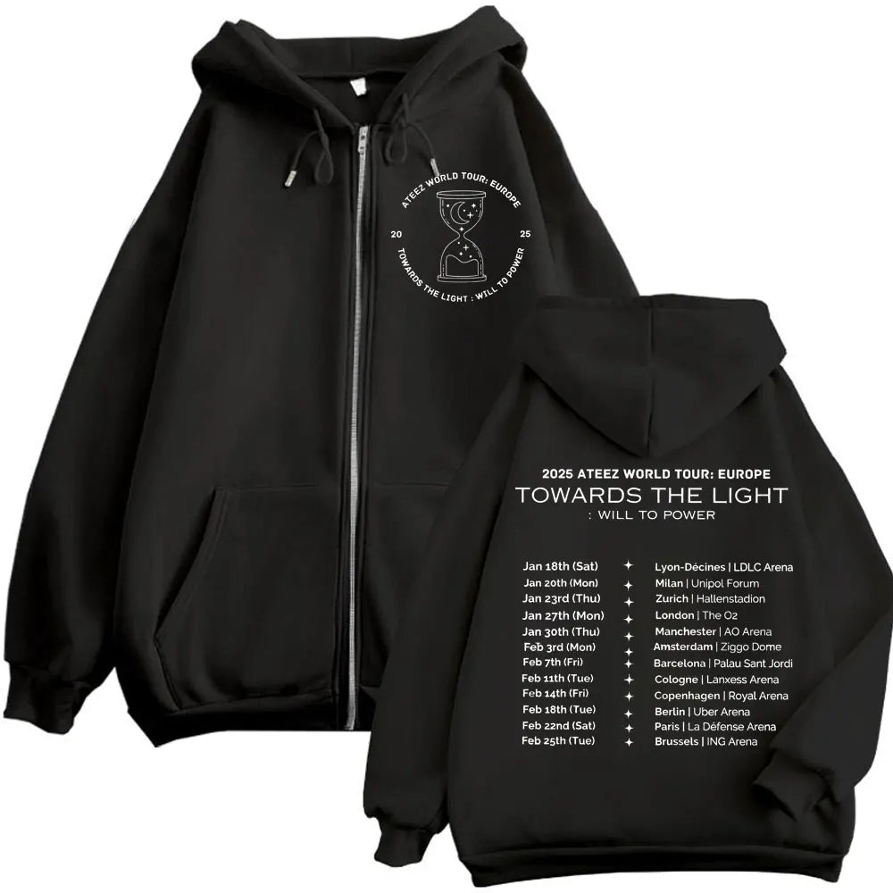 Kpop ATEEZ "FlX ON" Merch sweat à capuche avec fermeture éclair hommes femmes haute qualité mode veste zippée manteau automne hiver décontracté sweat-shirts amples - FATAONKpop ATEEZ "FlX ON" Merch sweat à capuche avec fermeture éclair hommes femmes haute qualité mode veste zippée manteau automne hiver décontracté sweat-shirts amplesMode HommeFATAON