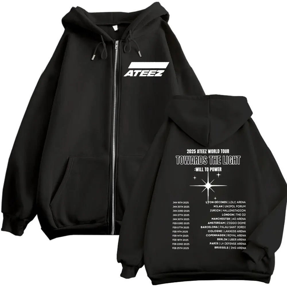 Kpop ATEEZ "FlX ON" Merch sweat à capuche avec fermeture éclair hommes femmes haute qualité mode veste zippée manteau automne hiver décontracté sweat-shirts amples - FATAONKpop ATEEZ "FlX ON" Merch sweat à capuche avec fermeture éclair hommes femmes haute qualité mode veste zippée manteau automne hiver décontracté sweat-shirts amplesMode HommeFATAON