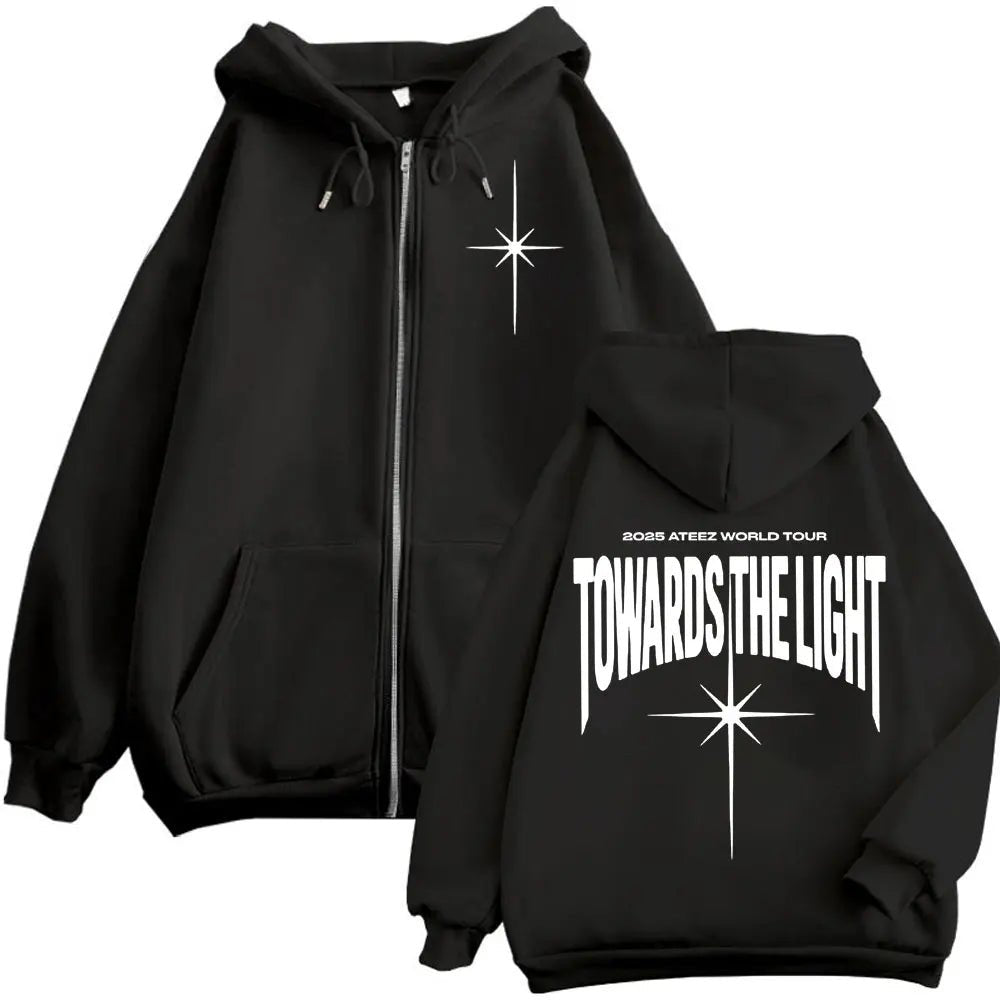 Kpop ATEEZ "FlX ON" Merch sweat à capuche avec fermeture éclair hommes femmes haute qualité mode veste zippée manteau automne hiver décontracté sweat-shirts amples - FATAONKpop ATEEZ "FlX ON" Merch sweat à capuche avec fermeture éclair hommes femmes haute qualité mode veste zippée manteau automne hiver décontracté sweat-shirts amplesMode HommeFATAON