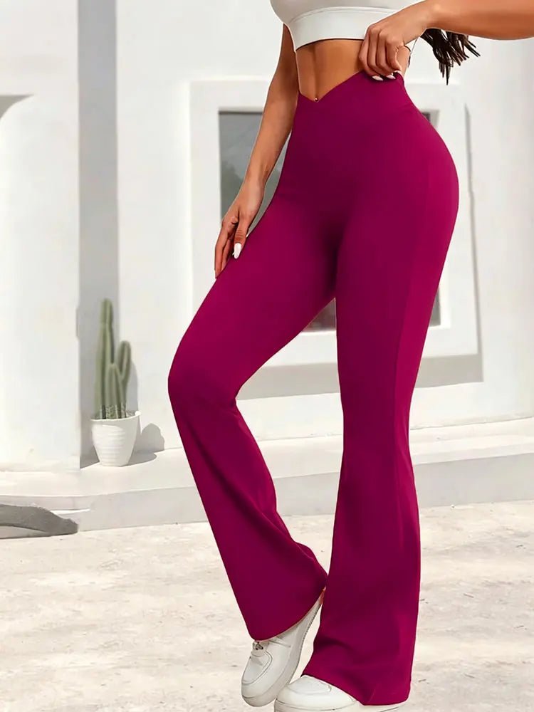 Leggings noirs de printemps taille haute, extensibles, coupe large, légèrement évasés, avec design de taille croisée, pour le sport décontracté, pantalon long - FATAONLeggings noirs de printemps taille haute, extensibles, coupe large, légèrement évasés, avec design de taille croisée, pour le sport décontracté, pantalon longFitness FemmeFATAON