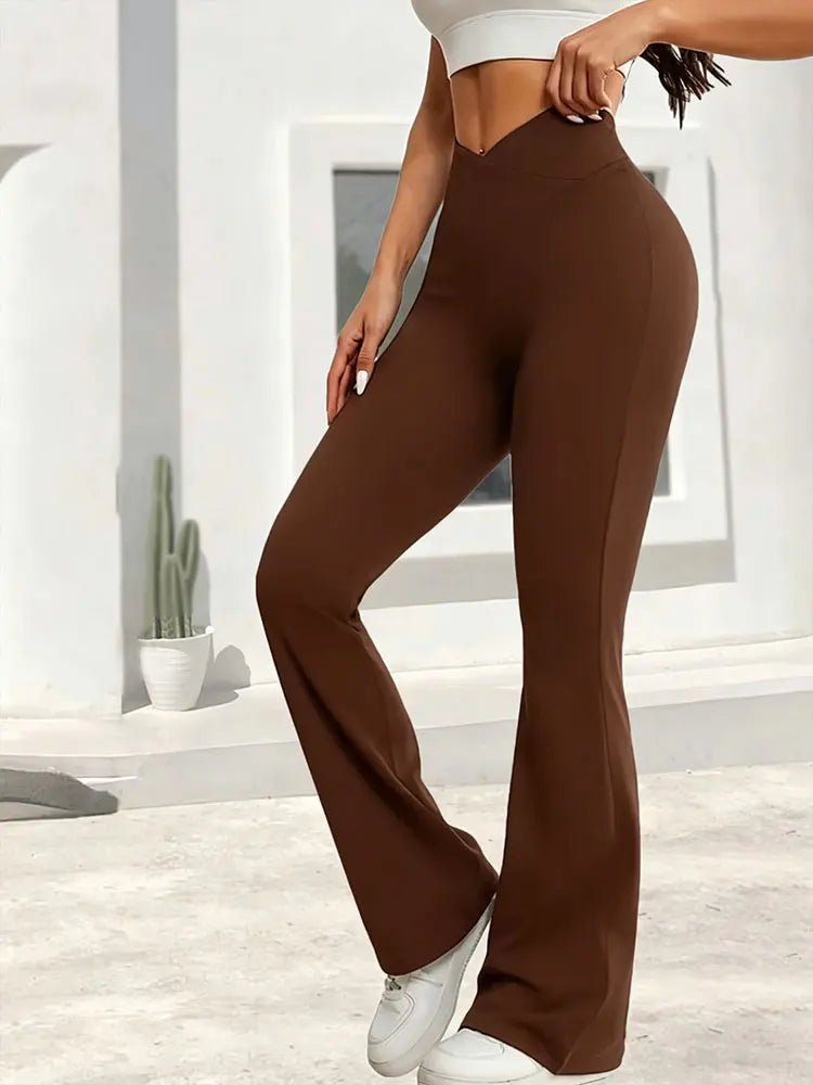 Leggings noirs de printemps taille haute, extensibles, coupe large, légèrement évasés, avec design de taille croisée, pour le sport décontracté, pantalon long - FATAONLeggings noirs de printemps taille haute, extensibles, coupe large, légèrement évasés, avec design de taille croisée, pour le sport décontracté, pantalon longFitness FemmeFATAON
