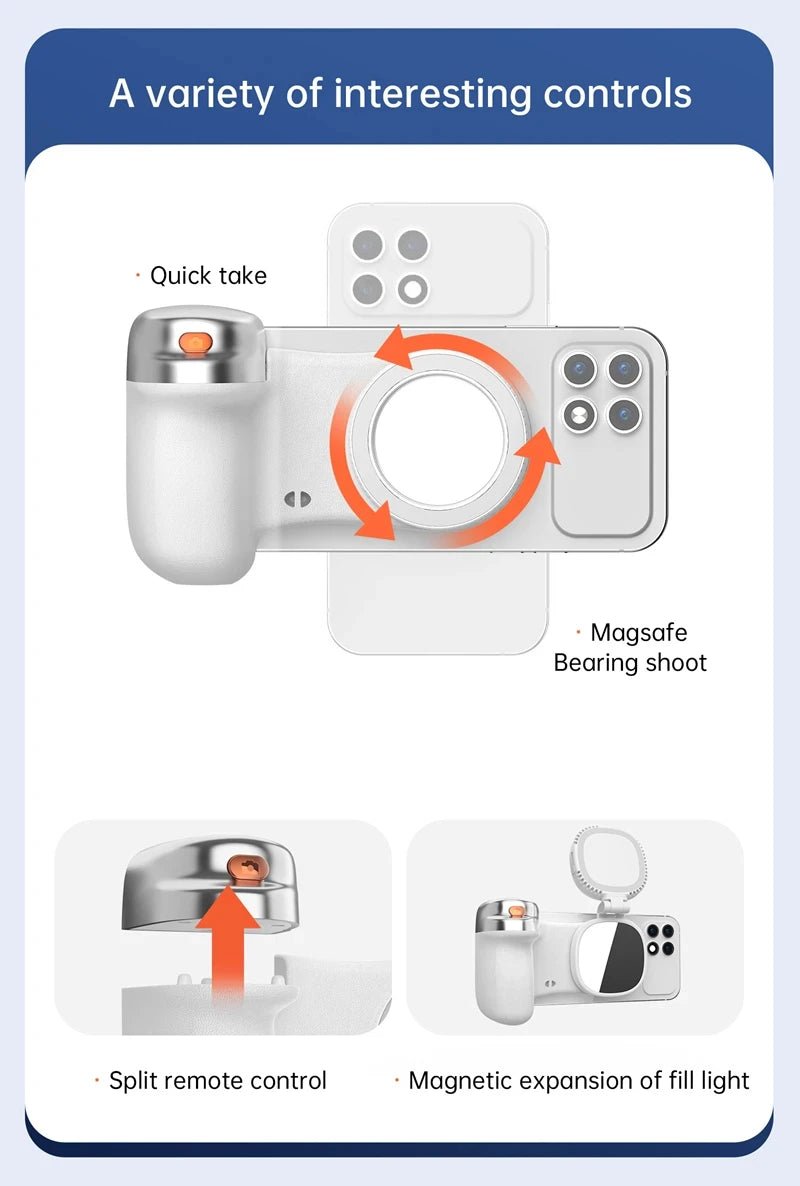 LINIM k02 Magnetic Phone Bluetooth Selfie Stick Handheld Portable Photography Selfie Phone Grip with LED Light Ergonomic Design - Fix & GoLINIM k02 Magnetic Phone Bluetooth Selfie Stick Handheld Portable Photography Selfie Phone Grip with LED Light Ergonomic DesignTechnologie PortableFix & Go