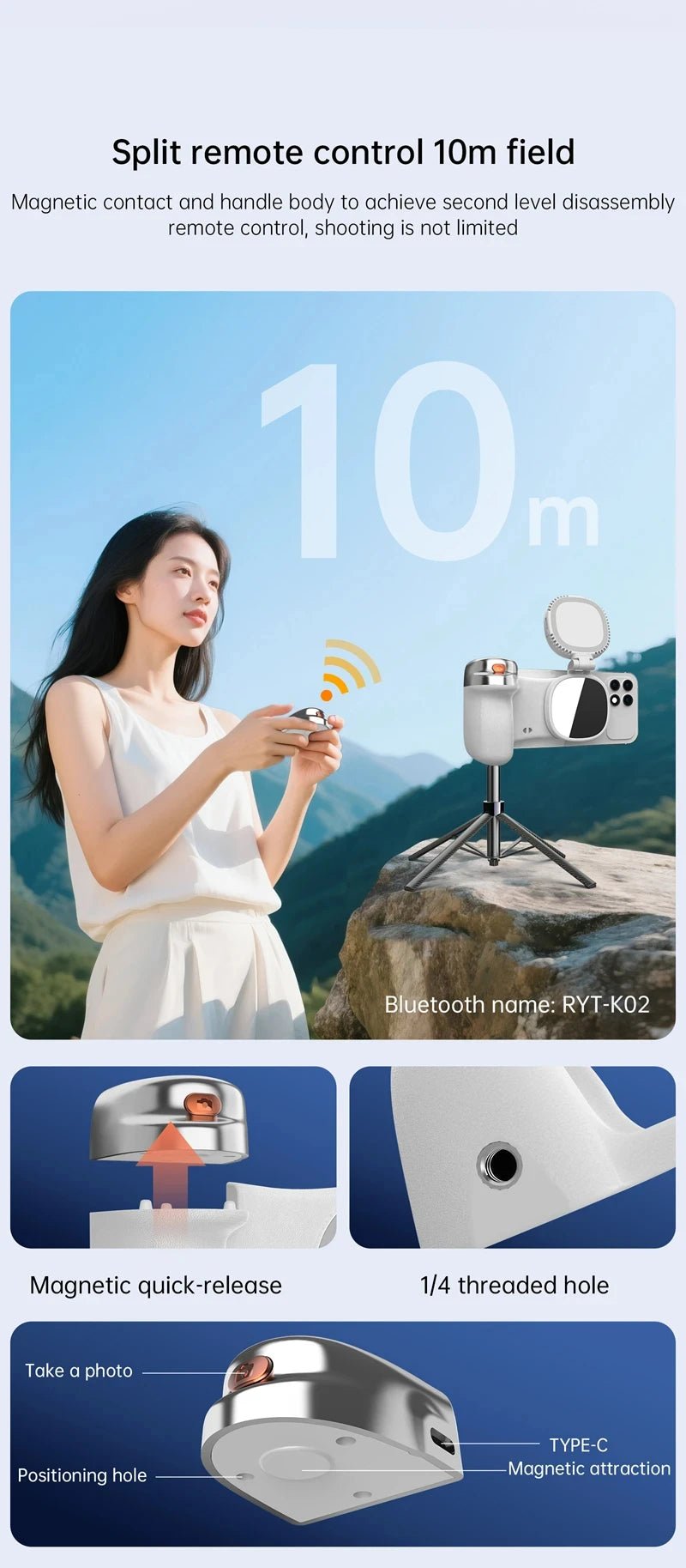 LINIM k02 Magnetic Phone Bluetooth Selfie Stick Handheld Portable Photography Selfie Phone Grip with LED Light Ergonomic Design - Fix & GoLINIM k02 Magnetic Phone Bluetooth Selfie Stick Handheld Portable Photography Selfie Phone Grip with LED Light Ergonomic DesignTechnologie PortableFix & Go