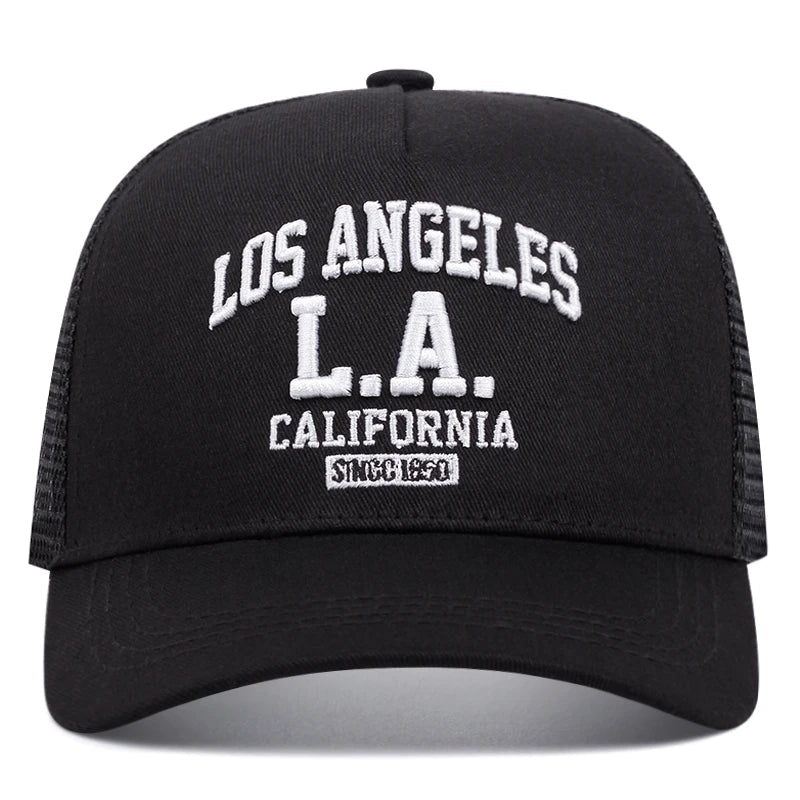 LOS ANGELES embroidered men's and women's outdoor sports event cap American trucker net hat trend fashion - FATAONLOS ANGELES embroidered men's and women's outdoor sports event cap American trucker net hat trend fashionMode HommeFATAON