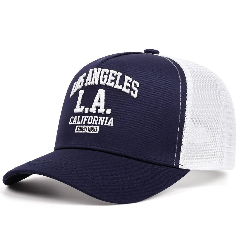 LOS ANGELES embroidered men's and women's outdoor sports event cap American trucker net hat trend fashion - FATAONLOS ANGELES embroidered men's and women's outdoor sports event cap American trucker net hat trend fashionMode HommeFATAON