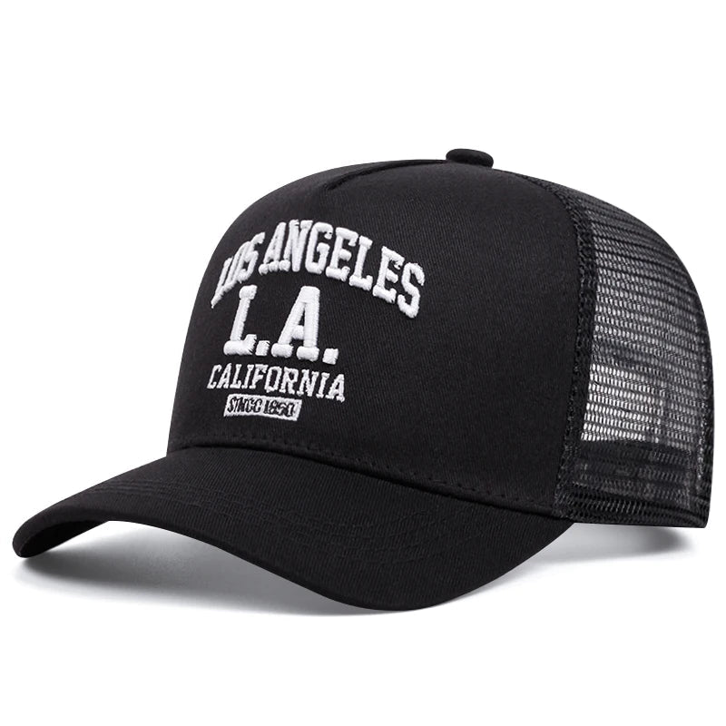 LOS ANGELES embroidered men's and women's outdoor sports event cap American trucker net hat trend fashion - FATAONLOS ANGELES embroidered men's and women's outdoor sports event cap American trucker net hat trend fashionMode HommeFATAON