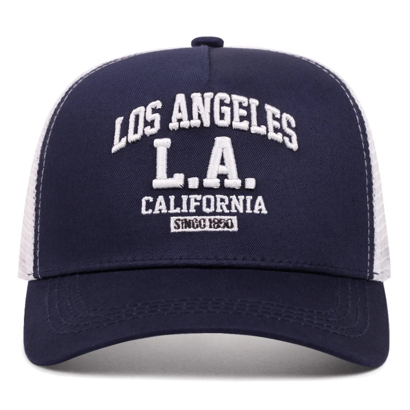 LOS ANGELES embroidered men's and women's outdoor sports event cap American trucker net hat trend fashion - FATAONLOS ANGELES embroidered men's and women's outdoor sports event cap American trucker net hat trend fashionMode HommeFATAON