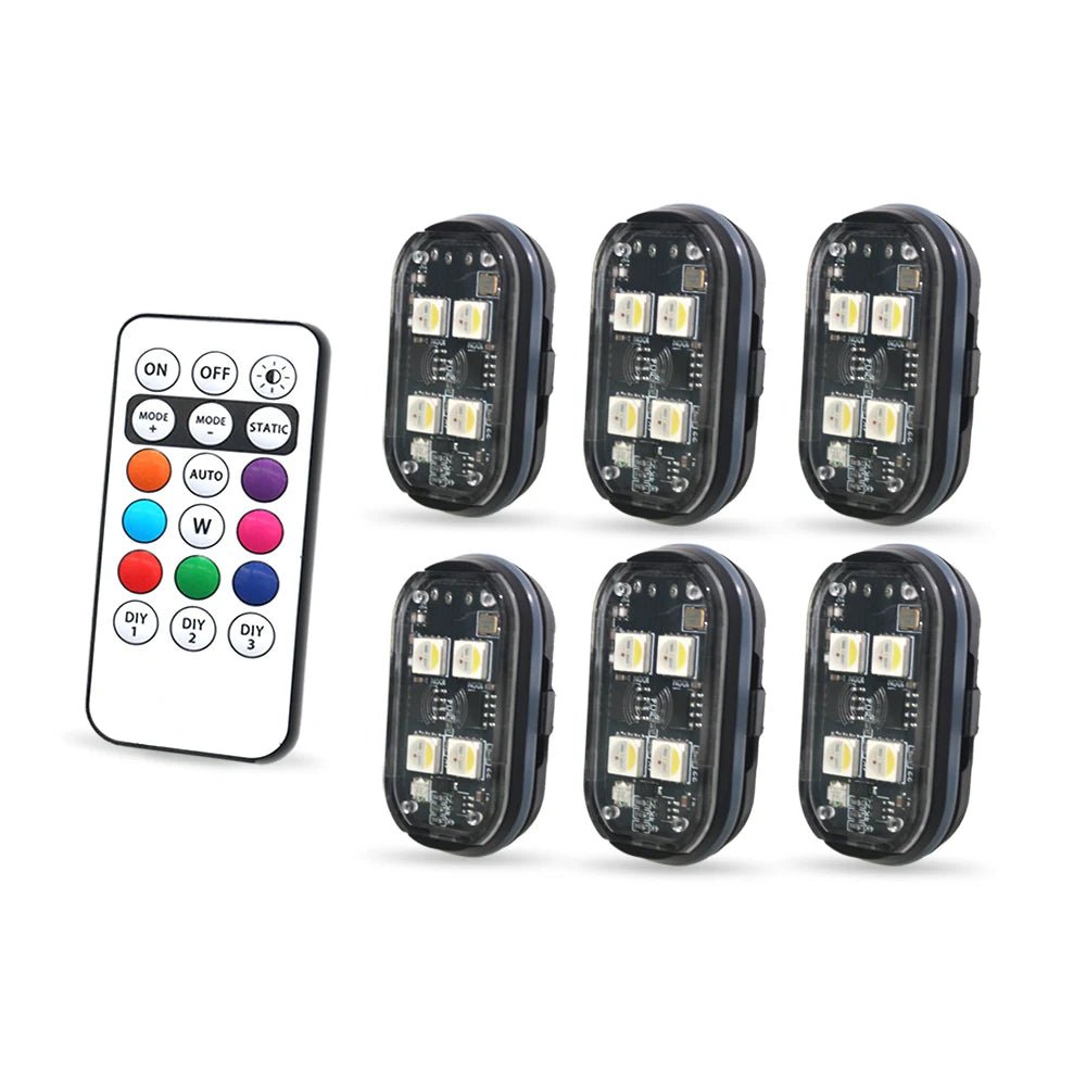 Lumières stroboscopiques LED sans fil, lumière d'ambiance de décoration de voiture, lumières Led rechargeables 8 couleurs, voyant d'avertissement Anti-Collision, 2/4 pièces - FATAONLumières stroboscopiques LED sans fil, lumière d'ambiance de décoration de voiture, lumières Led rechargeables 8 couleurs, voyant d'avertissement Anti-Collision, 2/4 piècesAccessoire AutoFATAON