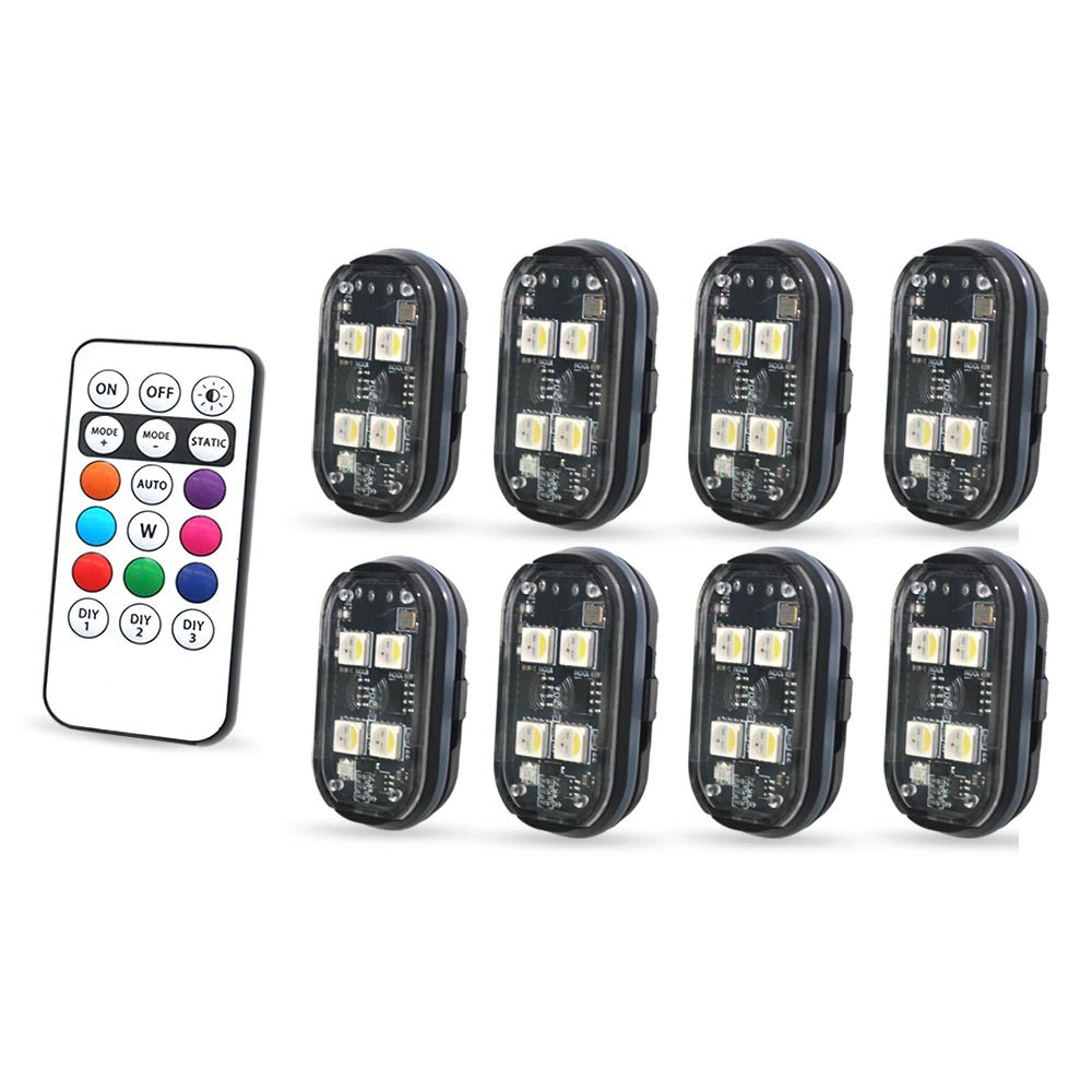 Lumières stroboscopiques LED sans fil, lumière d'ambiance de décoration de voiture, lumières Led rechargeables 8 couleurs, voyant d'avertissement Anti-Collision, 2/4 pièces - FATAONLumières stroboscopiques LED sans fil, lumière d'ambiance de décoration de voiture, lumières Led rechargeables 8 couleurs, voyant d'avertissement Anti-Collision, 2/4 piècesAccessoire AutoFATAON