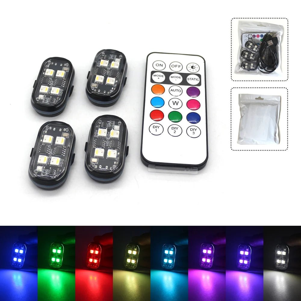 Lumières stroboscopiques LED sans fil, lumière d'ambiance de décoration de voiture, lumières Led rechargeables 8 couleurs, voyant d'avertissement Anti-Collision, 2/4 pièces - FATAONLumières stroboscopiques LED sans fil, lumière d'ambiance de décoration de voiture, lumières Led rechargeables 8 couleurs, voyant d'avertissement Anti-Collision, 2/4 piècesAccessoire AutoFATAON