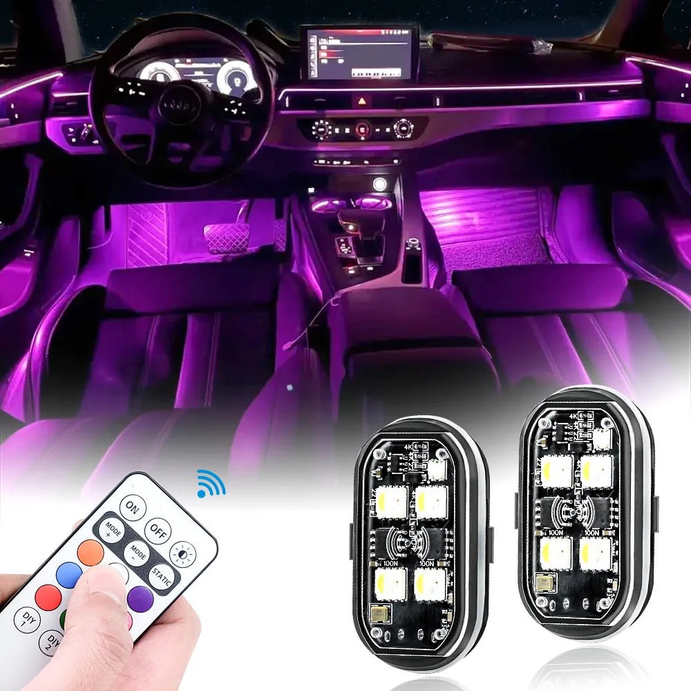 Lumières stroboscopiques LED sans fil, lumière d'ambiance de décoration de voiture, lumières Led rechargeables 8 couleurs, voyant d'avertissement Anti-Collision, 2/4 pièces - FATAONLumières stroboscopiques LED sans fil, lumière d'ambiance de décoration de voiture, lumières Led rechargeables 8 couleurs, voyant d'avertissement Anti-Collision, 2/4 piècesAccessoire AutoFATAON