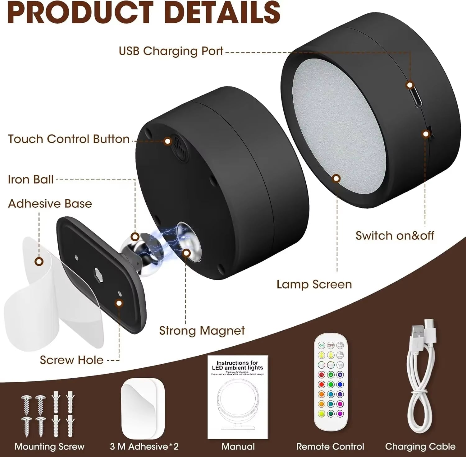 Magnetic LED Wall Light Night Dimmable Magnetic Picture Lights 360° Rotation Touch Remote Control Cabinet Spotlight Night Lamp - Fix & GoMagnetic LED Wall Light Night Dimmable Magnetic Picture Lights 360° Rotation Touch Remote Control Cabinet Spotlight Night LampFix & Go