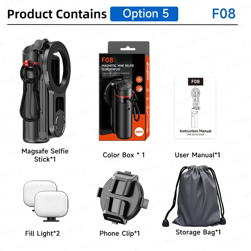 Magnetic Mini Selfie Stick Tripod for Cellphone with Extension Rod Wireless Remote, Fill Light Option, for Smartphone Vlog Shoot - Fix & GoMagnetic Mini Selfie Stick Tripod for Cellphone with Extension Rod Wireless Remote, Fill Light Option, for Smartphone Vlog ShootVidéo & PhotoFix & Go