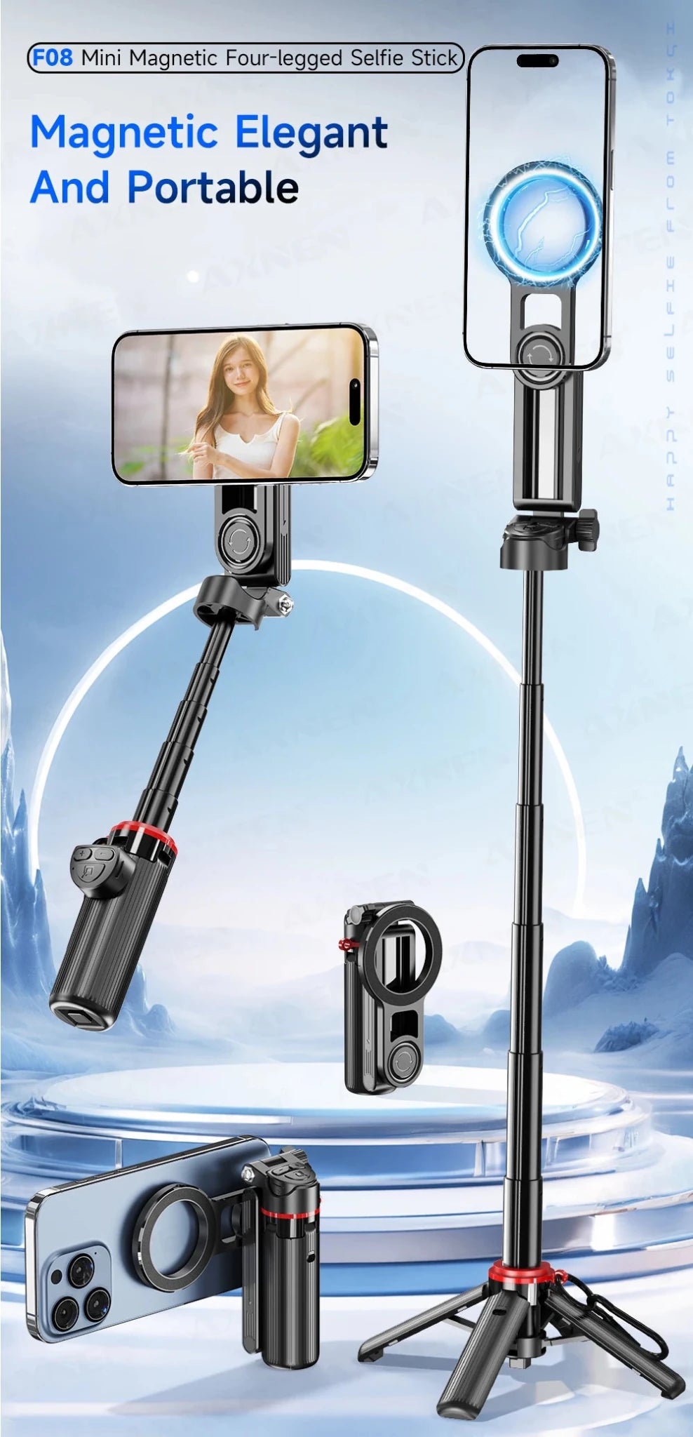 Magnetic Mini Selfie Stick Tripod for Cellphone with Extension Rod Wireless Remote, Fill Light Option, for Smartphone Vlog Shoot - Fix & GoMagnetic Mini Selfie Stick Tripod for Cellphone with Extension Rod Wireless Remote, Fill Light Option, for Smartphone Vlog ShootVidéo & PhotoFix & Go