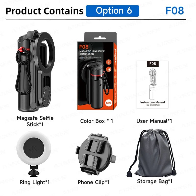 Magnetic Mini Selfie Stick Tripod for Cellphone with Extension Rod Wireless Remote, Fill Light Option, for Smartphone Vlog Shoot - Fix & GoMagnetic Mini Selfie Stick Tripod for Cellphone with Extension Rod Wireless Remote, Fill Light Option, for Smartphone Vlog ShootVidéo & PhotoFix & Go