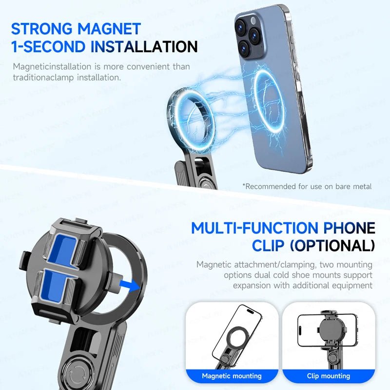 Magnetic Mini Selfie Stick Tripod for Cellphone with Extension Rod Wireless Remote, Fill Light Option, for Smartphone Vlog Shoot - Fix & GoMagnetic Mini Selfie Stick Tripod for Cellphone with Extension Rod Wireless Remote, Fill Light Option, for Smartphone Vlog ShootVidéo & PhotoFix & Go