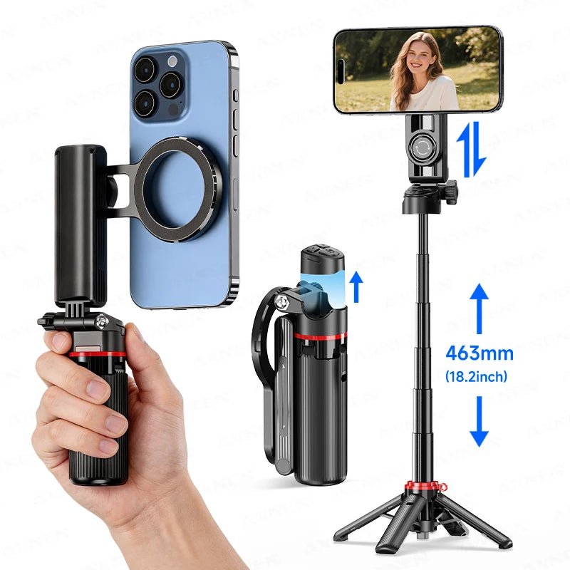 Magnetic Mini Selfie Stick Tripod for Cellphone with Extension Rod Wireless Remote, Fill Light Option, for Smartphone Vlog Shoot - Fix & GoMagnetic Mini Selfie Stick Tripod for Cellphone with Extension Rod Wireless Remote, Fill Light Option, for Smartphone Vlog ShootVidéo & PhotoFix & Go