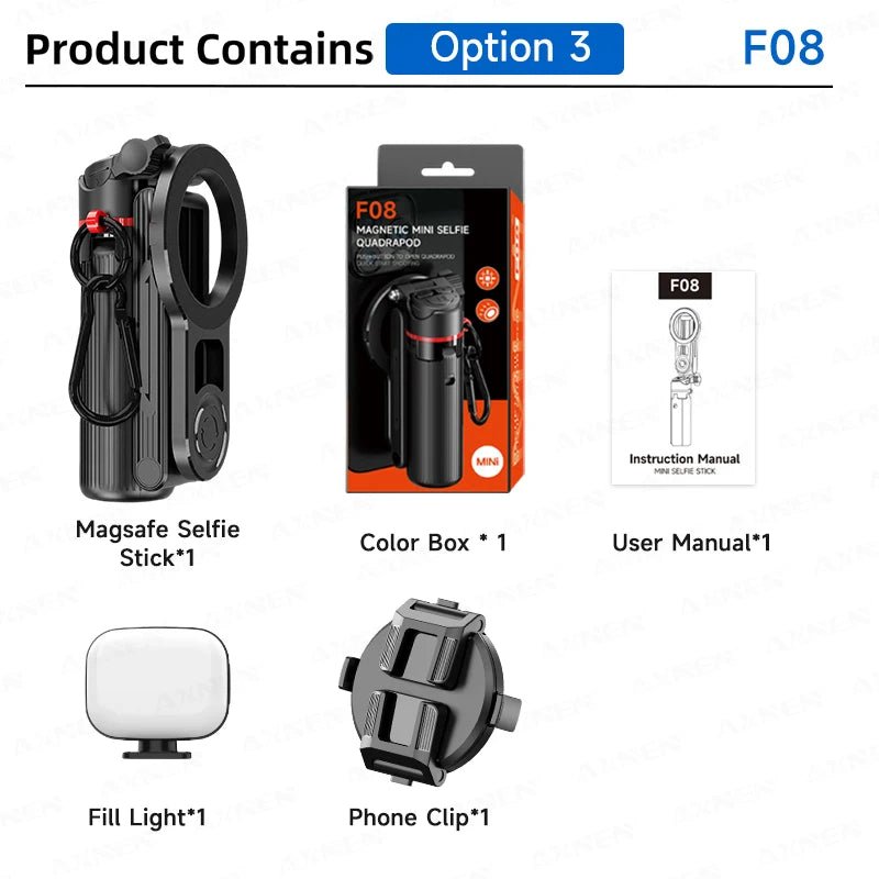 Magnetic Mini Selfie Stick Tripod for Cellphone with Extension Rod Wireless Remote, Fill Light Option, for Smartphone Vlog Shoot - Fix & GoMagnetic Mini Selfie Stick Tripod for Cellphone with Extension Rod Wireless Remote, Fill Light Option, for Smartphone Vlog ShootVidéo & PhotoFix & Go