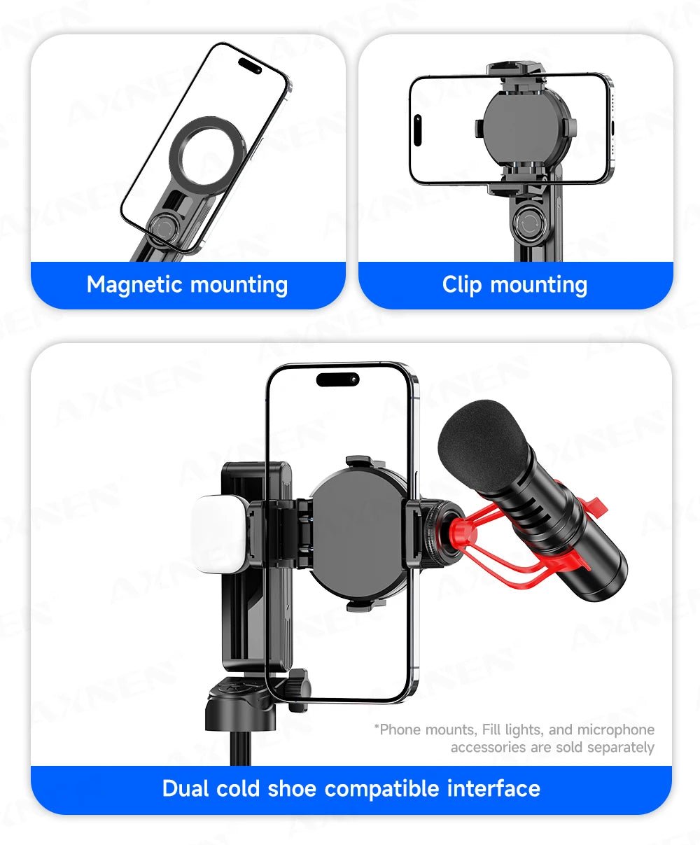 Magnetic Mini Selfie Stick Tripod for Cellphone with Extension Rod Wireless Remote, Fill Light Option, for Smartphone Vlog Shoot - Fix & GoMagnetic Mini Selfie Stick Tripod for Cellphone with Extension Rod Wireless Remote, Fill Light Option, for Smartphone Vlog ShootVidéo & PhotoFix & Go
