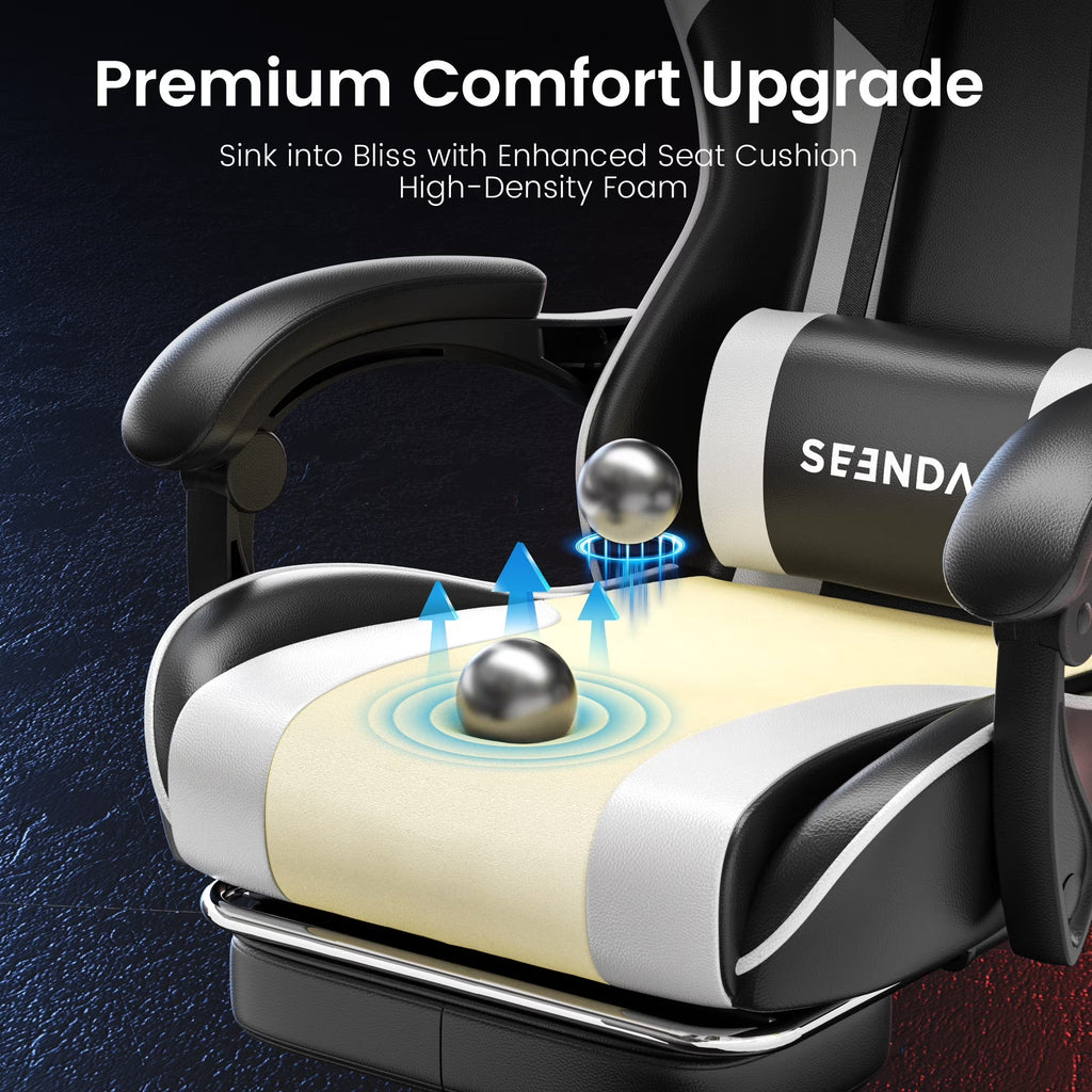 Massage Gaming Chair, Video Game Chair with Footrest and Lumbar Support, Ergonomic Computer Chair Height Adjustable with Swivel Seat and Headrest, White - Fix & GoMassage Gaming Chair, Video Game Chair with Footrest and Lumbar Support, Ergonomic Computer Chair Height Adjustable with Swivel Seat and Headrest, WhiteFix & Go