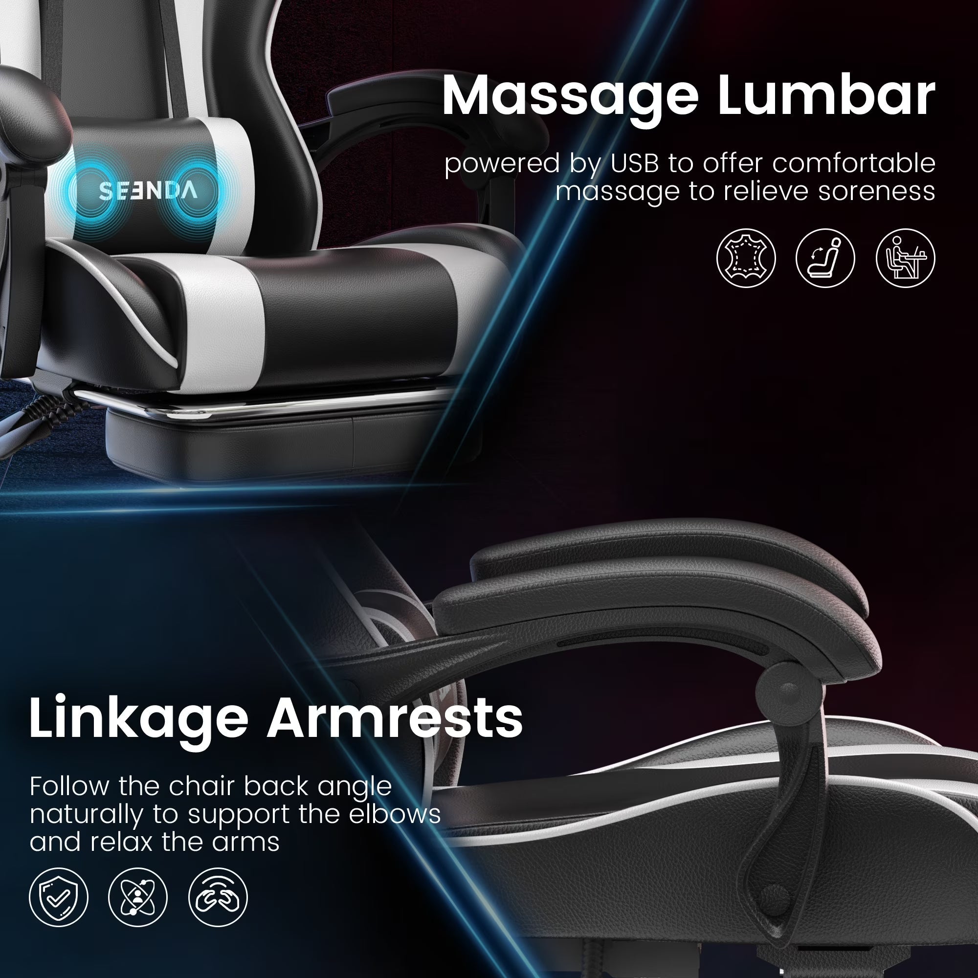 Massage Gaming Chair, Video Game Chair with Footrest and Lumbar Support, Ergonomic Computer Chair Height Adjustable with Swivel Seat and Headrest, White - Fix & GoMassage Gaming Chair, Video Game Chair with Footrest and Lumbar Support, Ergonomic Computer Chair Height Adjustable with Swivel Seat and Headrest, WhiteFix & Go