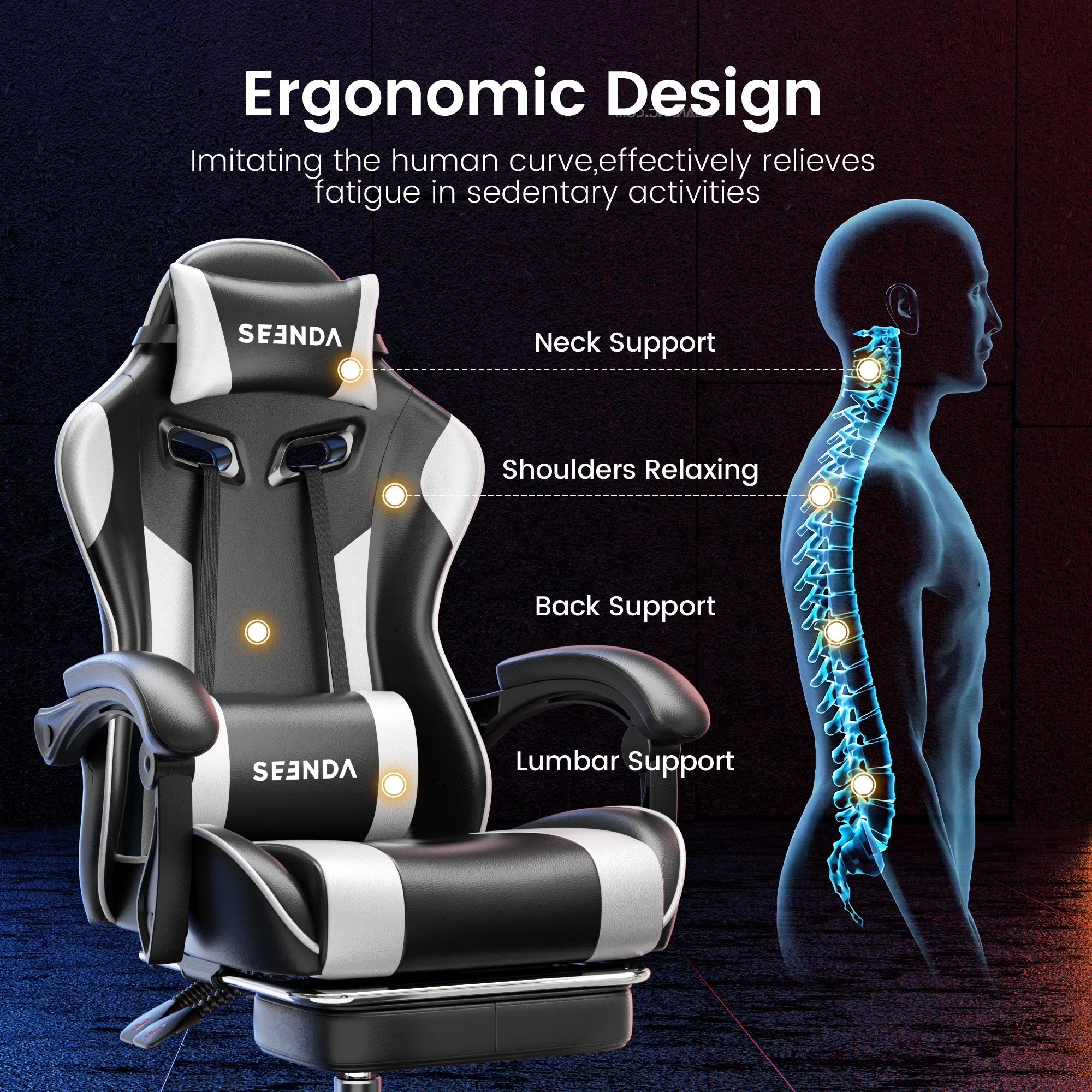 Massage Gaming Chair, Video Game Chair with Footrest and Lumbar Support, Ergonomic Computer Chair Height Adjustable with Swivel Seat and Headrest, White - Fix & GoMassage Gaming Chair, Video Game Chair with Footrest and Lumbar Support, Ergonomic Computer Chair Height Adjustable with Swivel Seat and Headrest, WhiteFix & Go