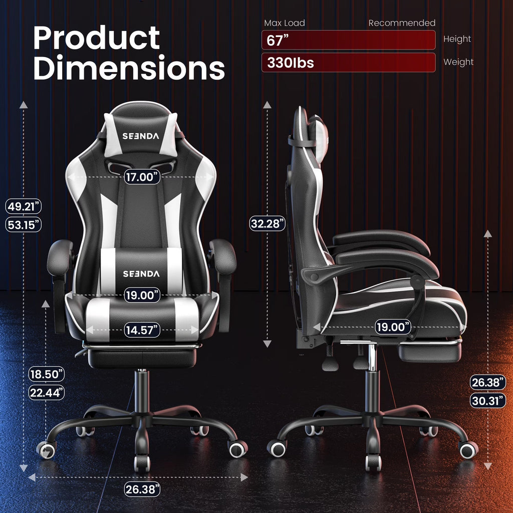 Massage Gaming Chair, Video Game Chair with Footrest and Lumbar Support, Ergonomic Computer Chair Height Adjustable with Swivel Seat and Headrest, White - Fix & GoMassage Gaming Chair, Video Game Chair with Footrest and Lumbar Support, Ergonomic Computer Chair Height Adjustable with Swivel Seat and Headrest, WhiteFix & Go