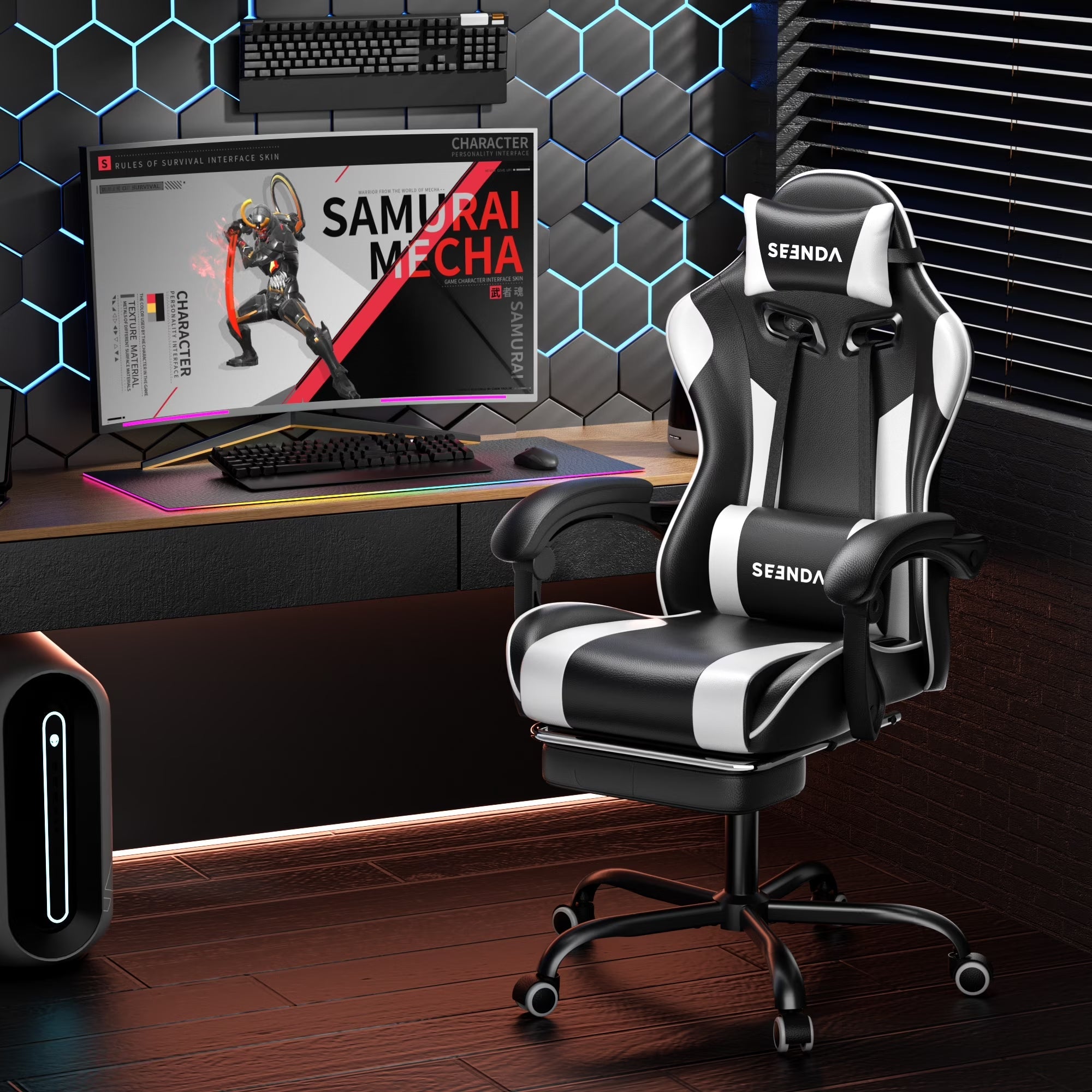 Massage Gaming Chair, Video Game Chair with Footrest and Lumbar Support, Ergonomic Computer Chair Height Adjustable with Swivel Seat and Headrest, White - Fix & GoMassage Gaming Chair, Video Game Chair with Footrest and Lumbar Support, Ergonomic Computer Chair Height Adjustable with Swivel Seat and Headrest, WhiteFix & Go