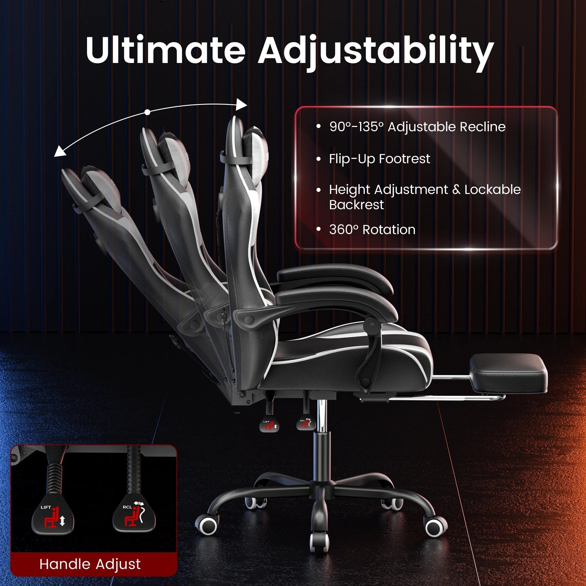Massage Gaming Chair, Video Game Chair with Footrest and Lumbar Support, Ergonomic Computer Chair Height Adjustable with Swivel Seat and Headrest, White - Fix & GoMassage Gaming Chair, Video Game Chair with Footrest and Lumbar Support, Ergonomic Computer Chair Height Adjustable with Swivel Seat and Headrest, WhiteFix & Go