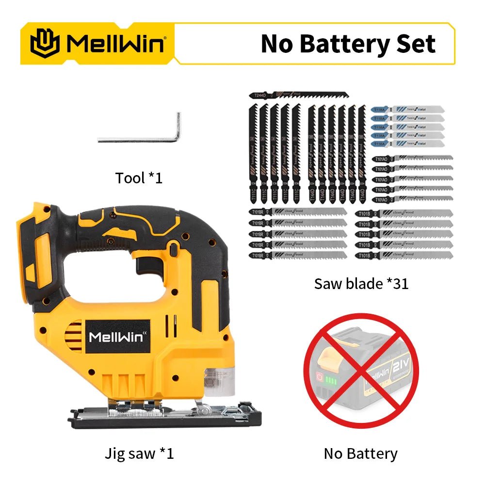MELLWIN 3500 tr/min scie sauteuse électrique sans fil 31 lames scie courbe sans fil outil de travail du bois multifonction pour Makita broche de batterie 18V - FATAONMELLWIN 3500 tr/min scie sauteuse électrique sans fil 31 lames scie courbe sans fil outil de travail du bois multifonction pour Makita broche de batterie 18VOutils & PerformanceFATAON