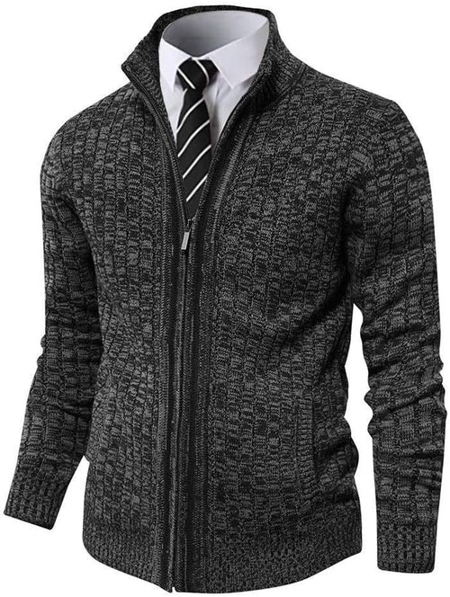 Men'S Cardigan Sweaters Full Zip up Stand Collar Slim Fit Casual Knitted Sweater with 2 Front Pockets - Fix & GoMen'S Cardigan Sweaters Full Zip up Stand Collar Slim Fit Casual Knitted Sweater with 2 Front PocketsFix & Go