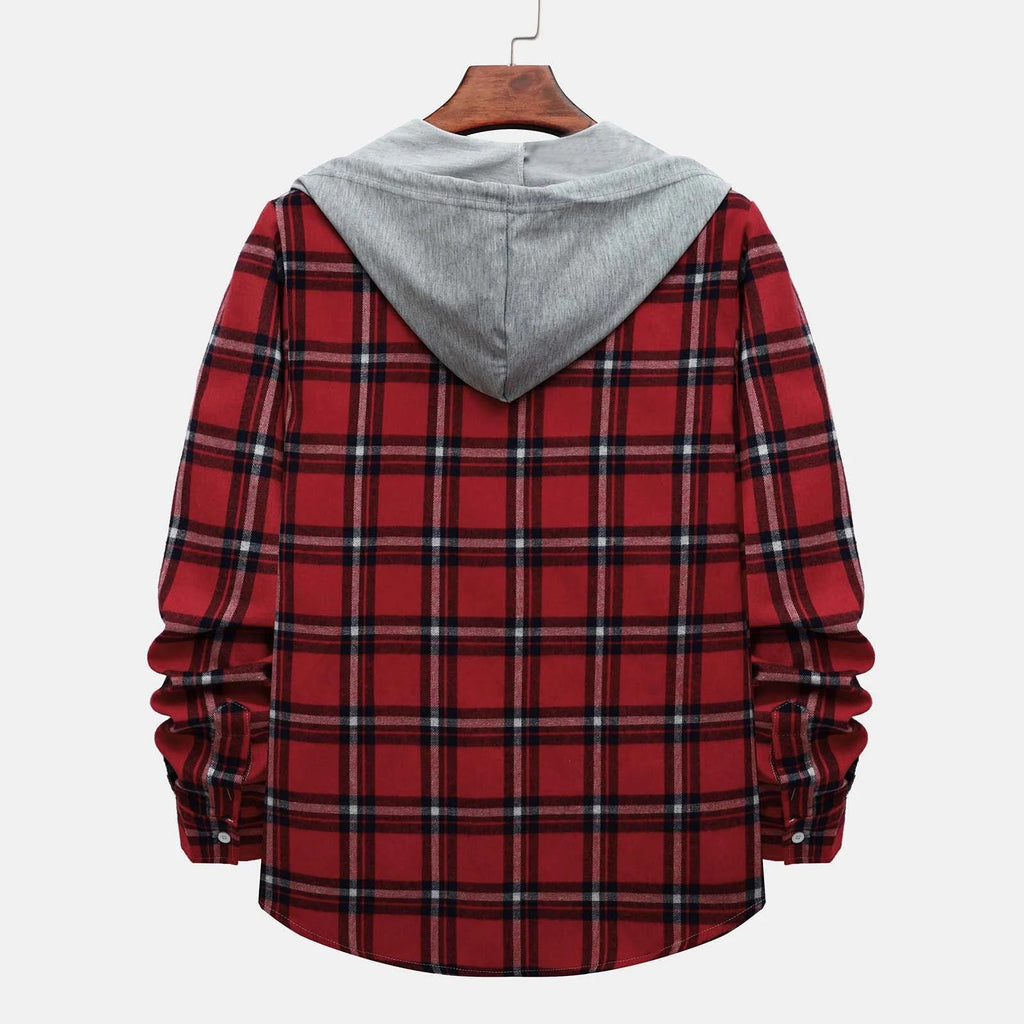 Men'S Casual Plaid Flannel Jacket with Hoodie Lightweight Fall Winter Long Sleeve Button down Plaid Flannel Hooded Shirt Red L - Fix & GoMen'S Casual Plaid Flannel Jacket with Hoodie Lightweight Fall Winter Long Sleeve Button down Plaid Flannel Hooded Shirt Red LFix & Go