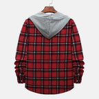 Men'S Casual Plaid Flannel Jacket with Hoodie Lightweight Fall Winter Long Sleeve Button down Plaid Flannel Hooded Shirt Red L - Fix & GoMen'S Casual Plaid Flannel Jacket with Hoodie Lightweight Fall Winter Long Sleeve Button down Plaid Flannel Hooded Shirt Red LFix & Go