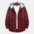 Men'S Casual Plaid Flannel Jacket with Hoodie Lightweight Fall Winter Long Sleeve Button down Plaid Flannel Hooded Shirt Red L - Fix & GoMen'S Casual Plaid Flannel Jacket with Hoodie Lightweight Fall Winter Long Sleeve Button down Plaid Flannel Hooded Shirt Red LFix & Go