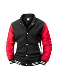 Men's Fleece - Lined Varsity Jacket Autumn Winter Warm Color Block Baseball Jacket Button Front & Striped Cuffs Retro Casual Coat - Fix & GoMen's Fleece - Lined Varsity Jacket Autumn Winter Warm Color Block Baseball Jacket Button Front & Striped Cuffs Retro Casual CoatFix & Go