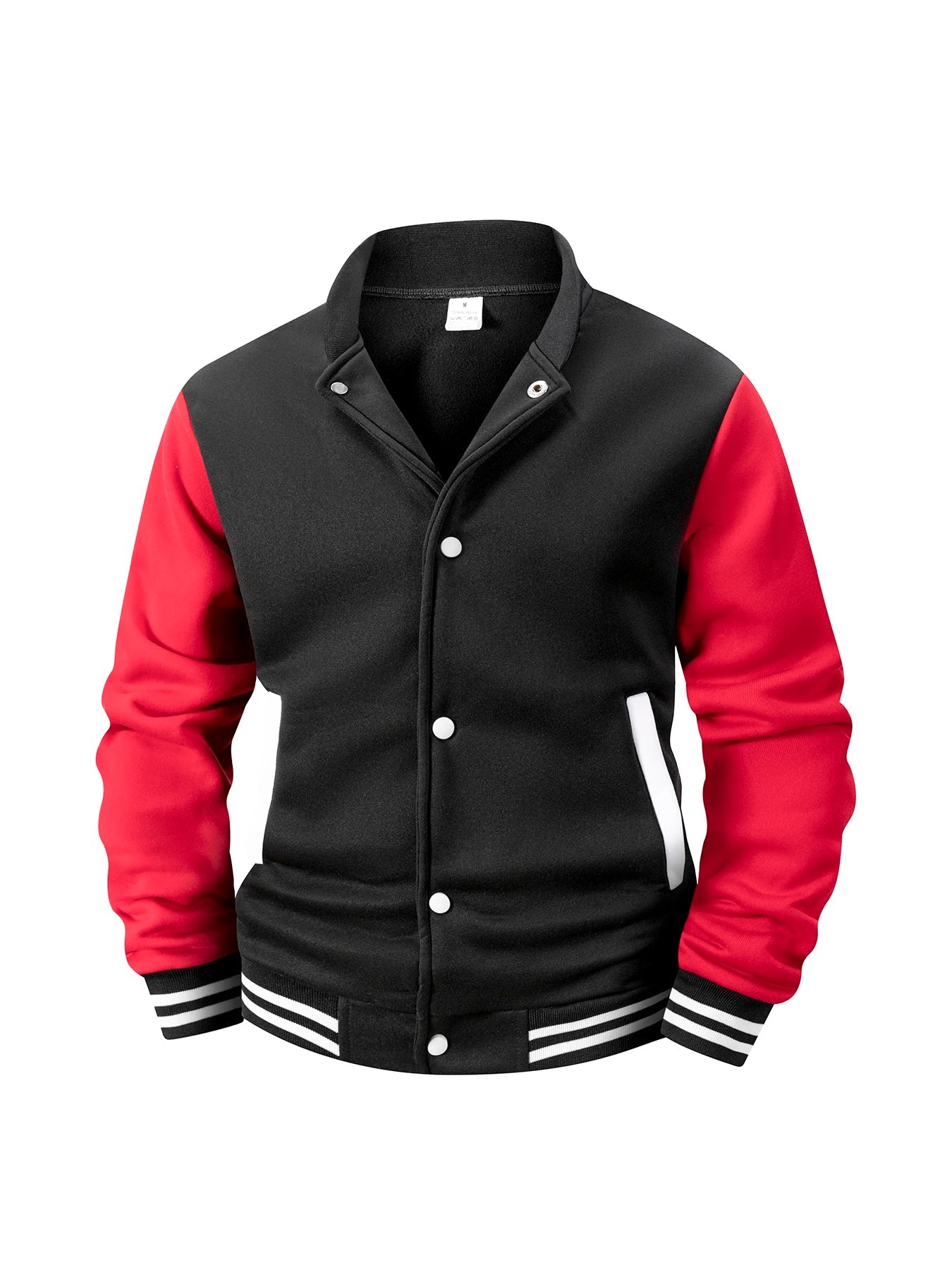 Men's Fleece - Lined Varsity Jacket Autumn Winter Warm Color Block Baseball Jacket Button Front & Striped Cuffs Retro Casual Coat - Fix & GoMen's Fleece - Lined Varsity Jacket Autumn Winter Warm Color Block Baseball Jacket Button Front & Striped Cuffs Retro Casual CoatFix & Go