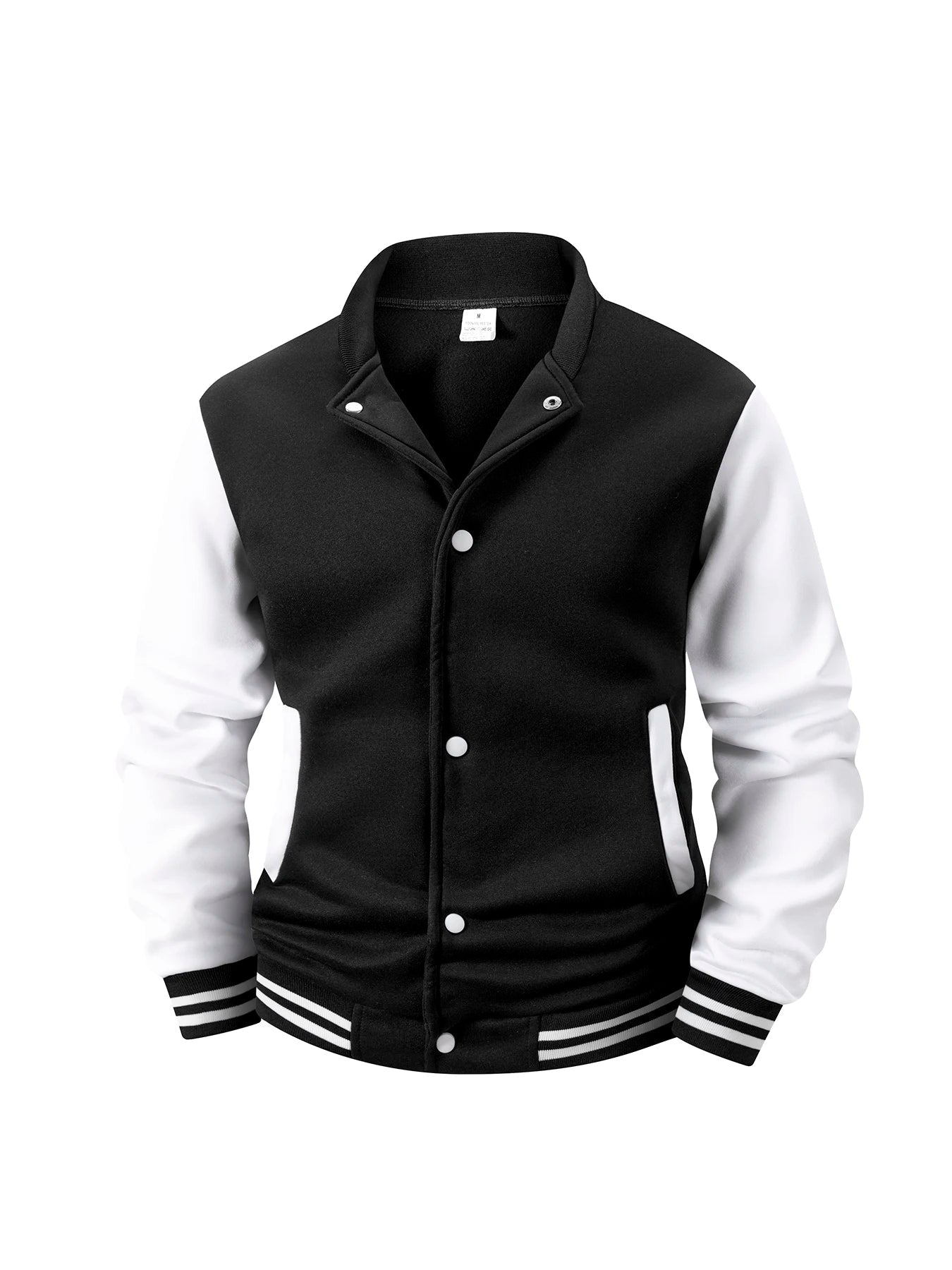 Men's Fleece - Lined Varsity Jacket Autumn Winter Warm Color Block Baseball Jacket Button Front & Striped Cuffs Retro Casual Coat - Fix & GoMen's Fleece - Lined Varsity Jacket Autumn Winter Warm Color Block Baseball Jacket Button Front & Striped Cuffs Retro Casual CoatFix & Go