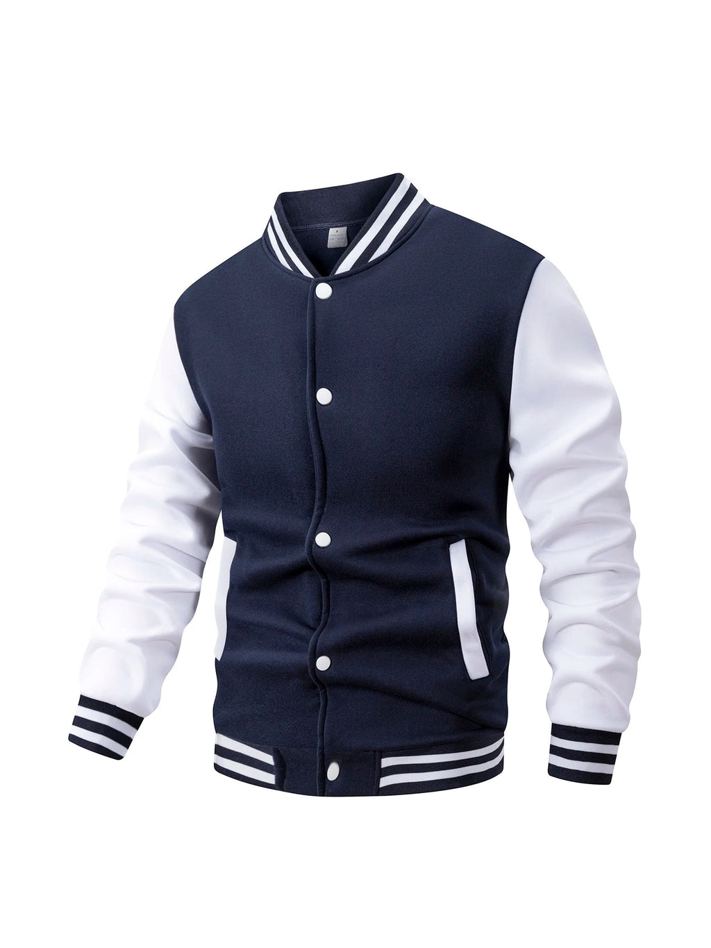 Men's Fleece - Lined Varsity Jacket Autumn Winter Warm Color Block Baseball Jacket Button Front & Striped Cuffs Retro Casual Coat - Fix & GoMen's Fleece - Lined Varsity Jacket Autumn Winter Warm Color Block Baseball Jacket Button Front & Striped Cuffs Retro Casual CoatFix & Go