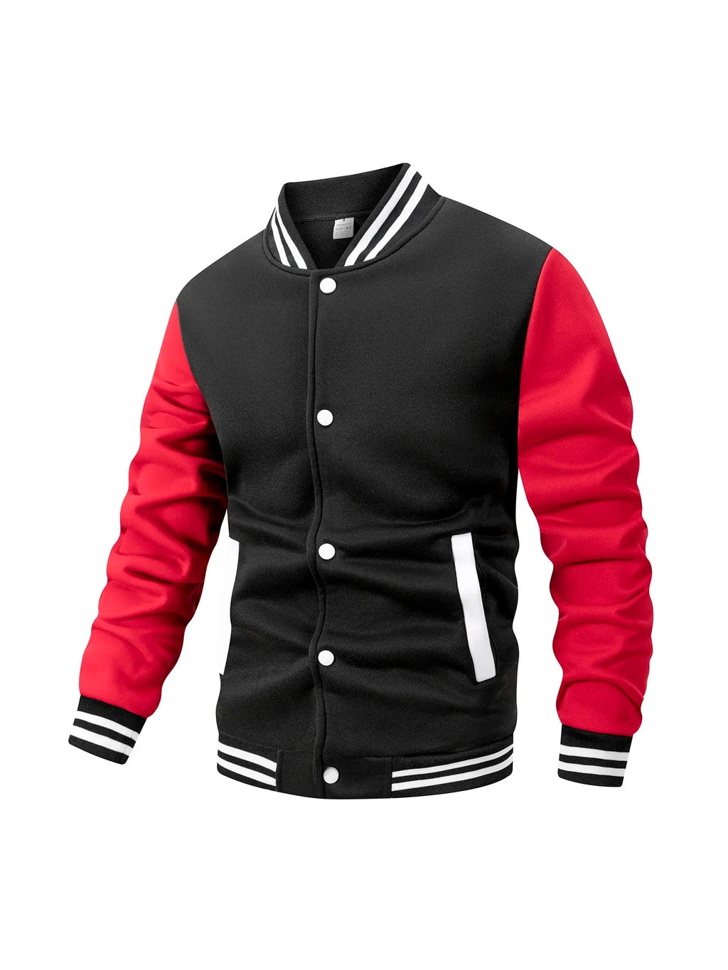 Men's Fleece - Lined Varsity Jacket Autumn Winter Warm Color Block Baseball Jacket Button Front & Striped Cuffs Retro Casual Coat - Fix & GoMen's Fleece - Lined Varsity Jacket Autumn Winter Warm Color Block Baseball Jacket Button Front & Striped Cuffs Retro Casual CoatFix & Go
