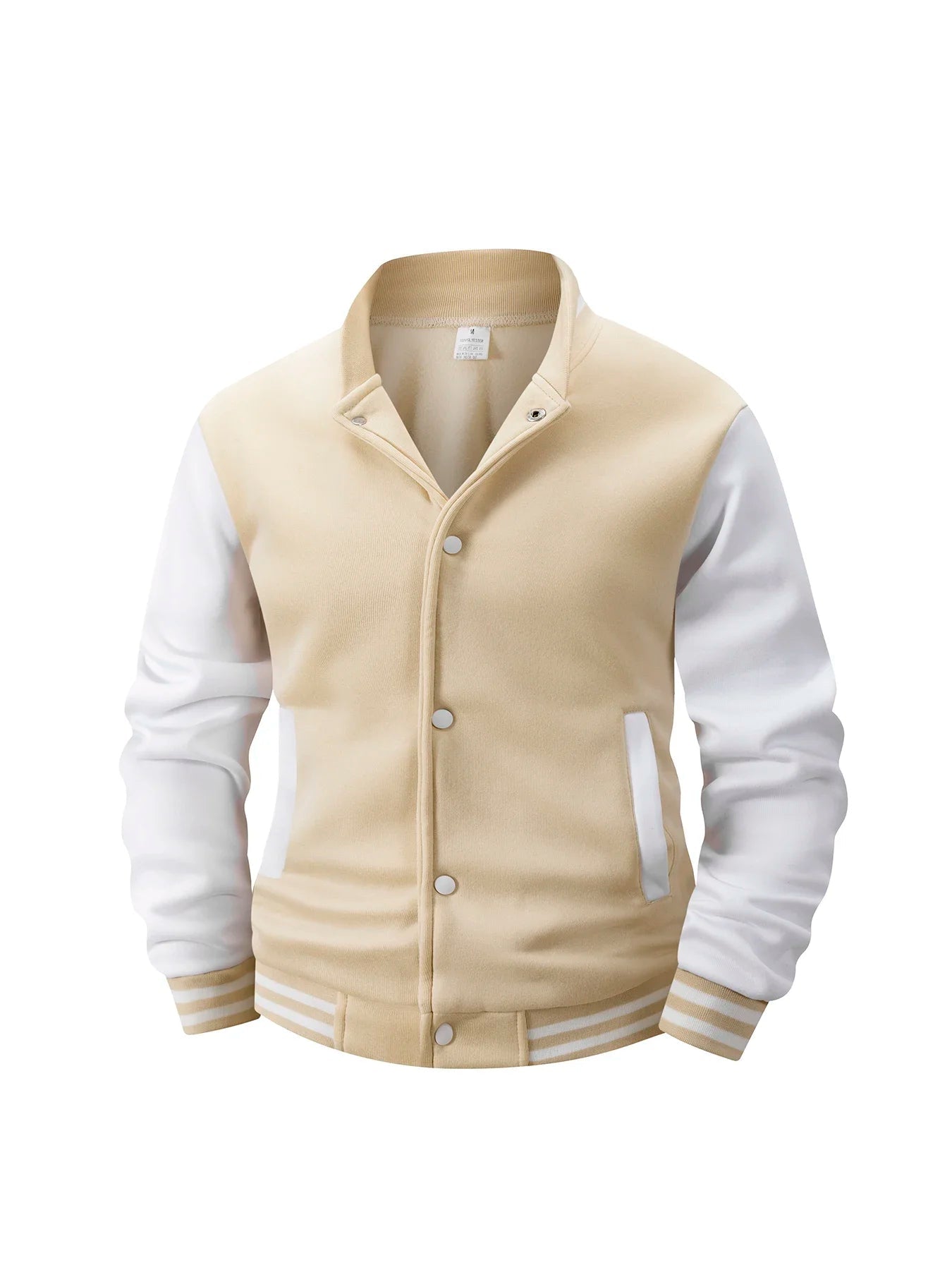 Men's Fleece - Lined Varsity Jacket Autumn Winter Warm Color Block Baseball Jacket Button Front & Striped Cuffs Retro Casual Coat - Fix & GoMen's Fleece - Lined Varsity Jacket Autumn Winter Warm Color Block Baseball Jacket Button Front & Striped Cuffs Retro Casual CoatFix & Go